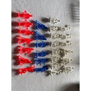 Vintage Plastic Firefighter Toy Figures Set Of 24 In Assorted Red Blue & White C